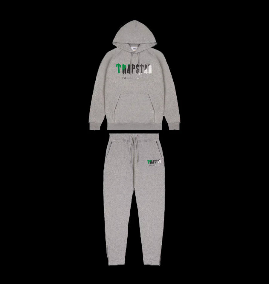 TRAPSTAR CHENILLE DECODED HOODED TRACKSUIT - (GREY/GREEN BEE)