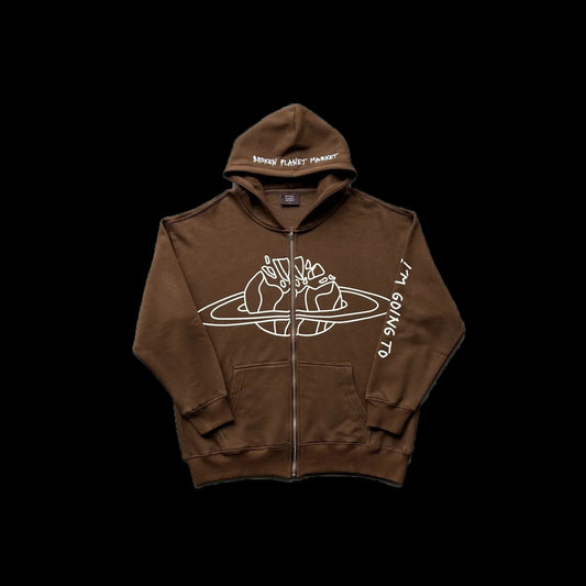 BROKEN PLANET - ZIP UP HOODIE (DARK BROWN)