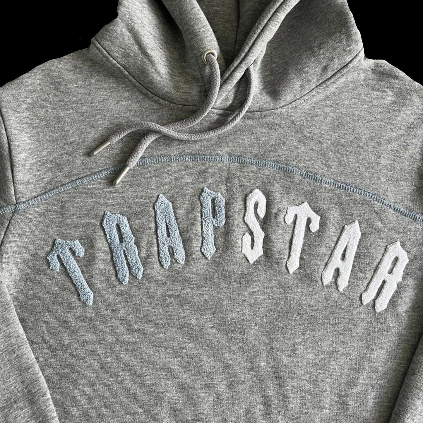 TRAPSTAR IRONGATE CHENILLE ARCH HOODED TRACKSUIT - (GREY / ICE BLUE)