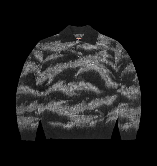 CORTEIZ MOHAIR FUZZY COLLAR SWEATER - (BLACK CAMO)