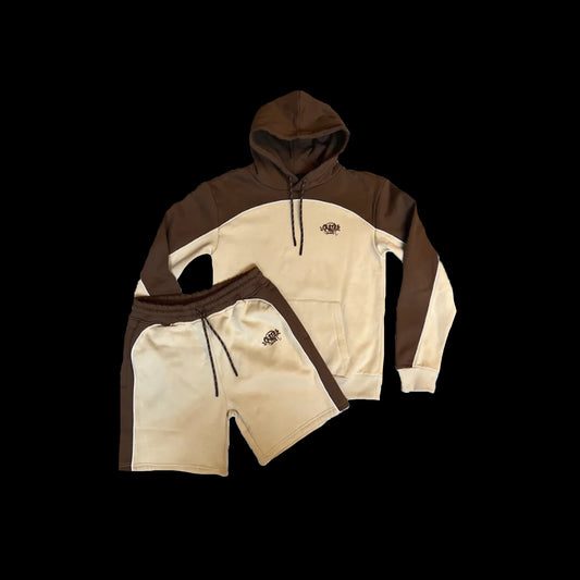 SYNA WORLD PIPE HOODIE & SHORT SET - (BEIGE/BROWN)