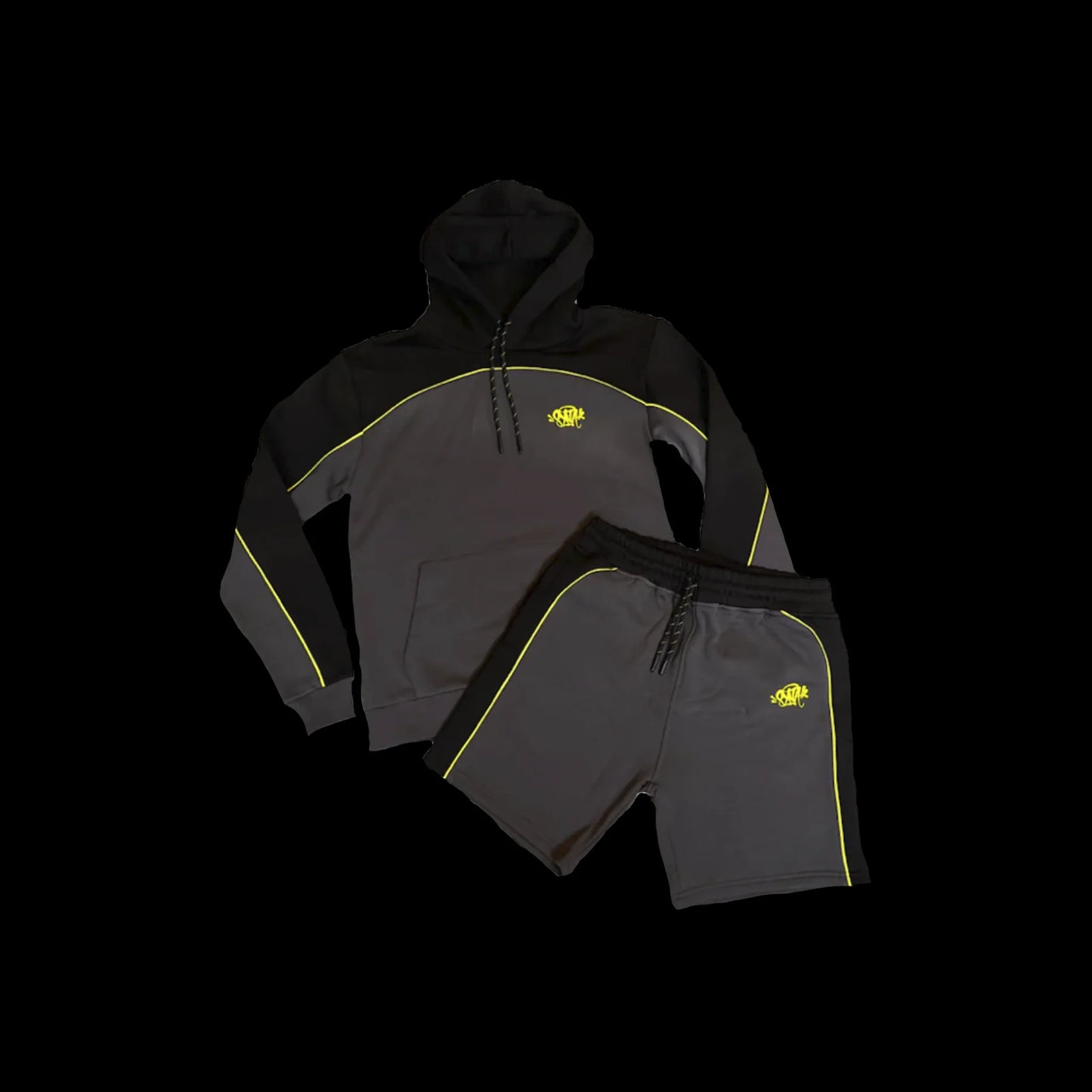 SYNA WORLD PIPE HOODIE & SHORT SET - (GREY/BLACK/YELLOW)