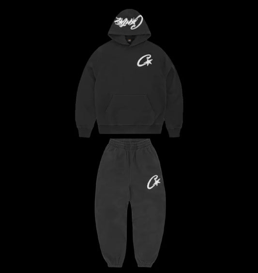 CORTEIZ SATIN C STAR APPLIQUE TRACKSUIT (BLACK)