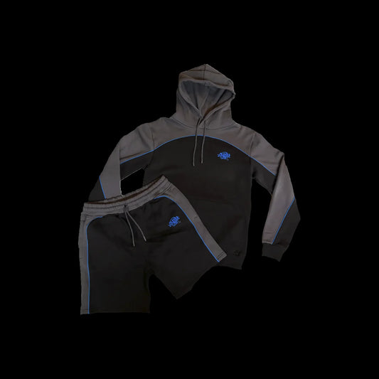 SYNA WORLD PIPE HOODIE & SHORT SET - (BLACK/GREY/BLUE)