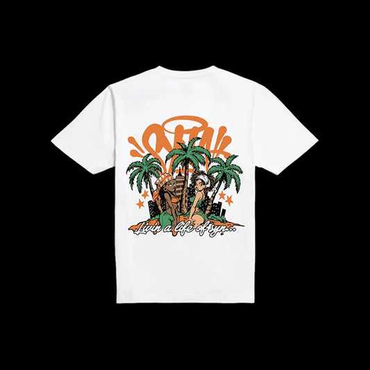 SYNAWORLD PALM TREE T-SHIRT - (WHITE/ORANGE)