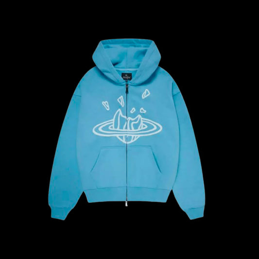 BROKEN PLANET OUTER SPACE -ZIP UP HOODIE (LIGHT BLUE)