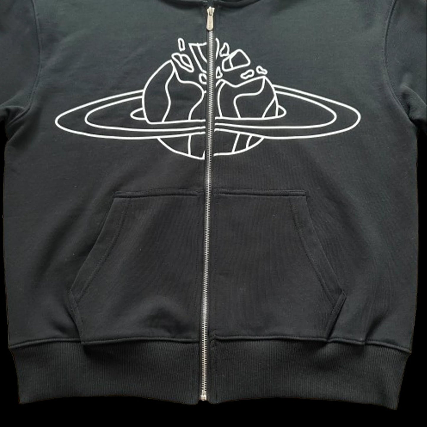 BROKEN PLANET OUTER SPACE -ZIP UP HOODIE (BLACK)