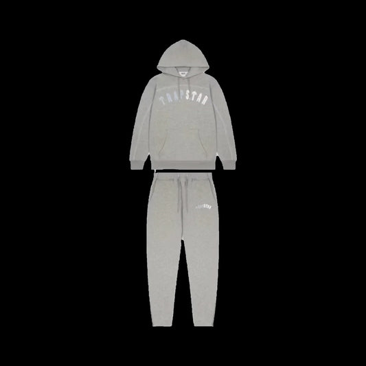 TRAPSTAR IRONGATE CHENILLE ARCH HOODED TRACKSUIT - (GREY / ICE BLUE)