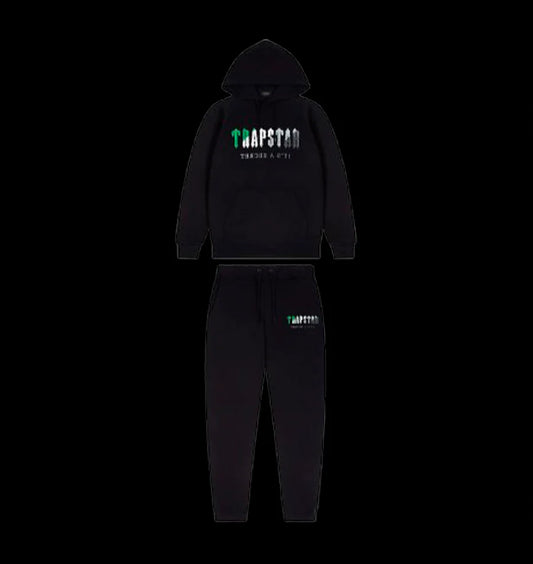 TRAPSTAR CHENILLE DECODED HOODED TRACKSUIT - (BLACK/GREEN BEE)