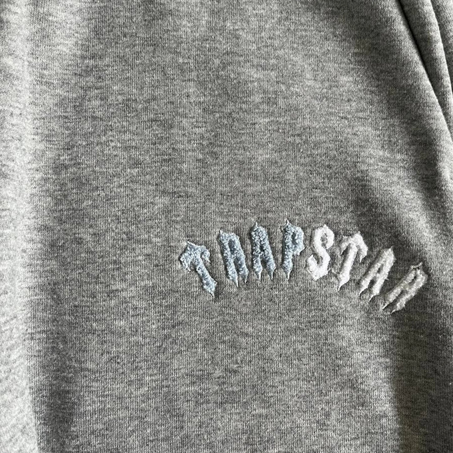 TRAPSTAR IRONGATE CHENILLE ARCH HOODED TRACKSUIT - (GREY / ICE BLUE)